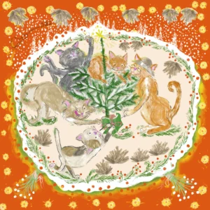 Decorating christmas tree (kerstboom) when all family members are personified as cats