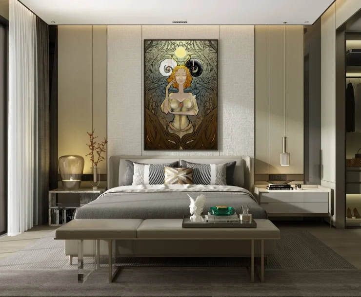 Dilemma – Illustratieve poster van iHeartillustration in modern interieur